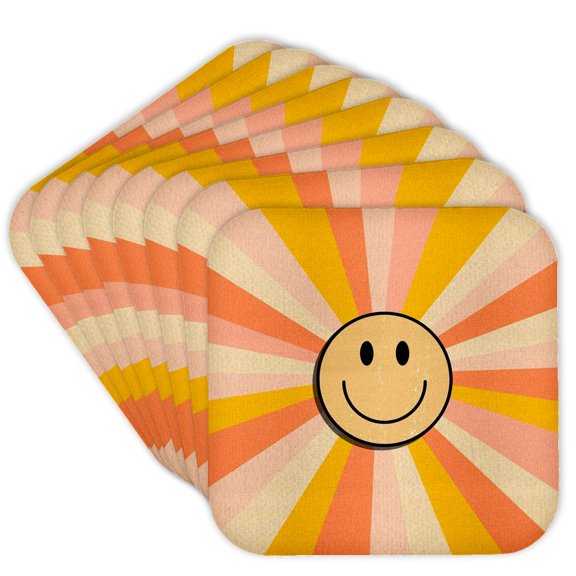 3drose, Retro Smiley Sunshine Design, Set of 8 Coasters - Cork