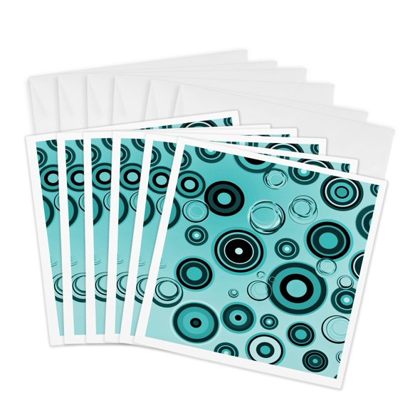 3drose, Retro Turquoise Circles Pattern, 6 Greeting Cards with Envelopes
