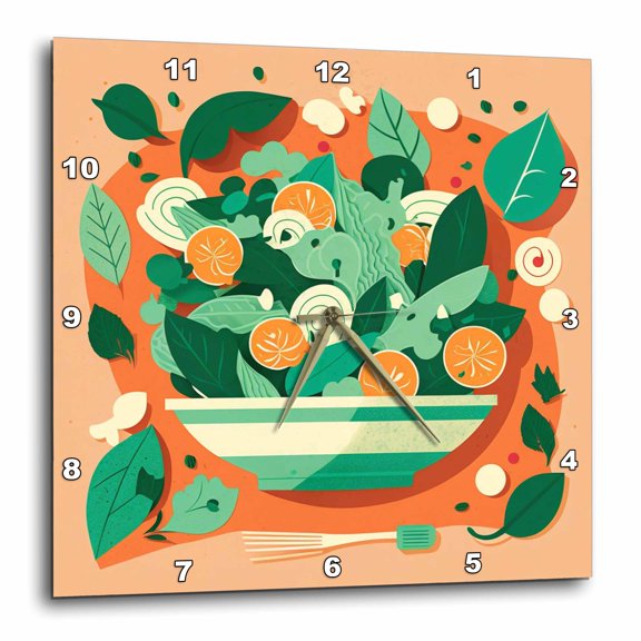 3drose, Retro-inspired Salad Illustration with Modern Flair, 15x15 Wall Clock