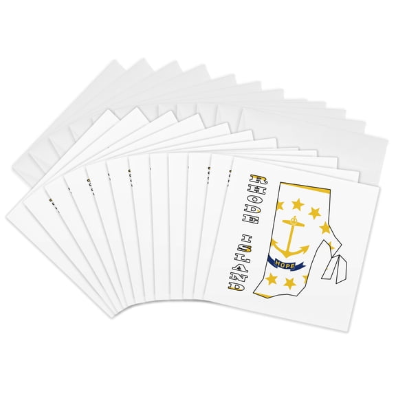3drose, Rhode Island State Flag in the Outline Map and Letters for Rhode Island, 12 Greeting Cards with Envelopes