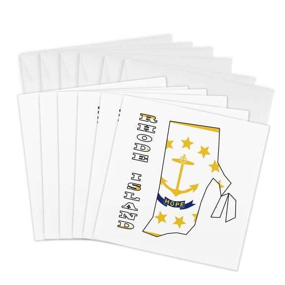 3drose, Rhode Island State Flag in the Outline Map and Letters for Rhode Island, 6 Greeting Cards with Envelopes