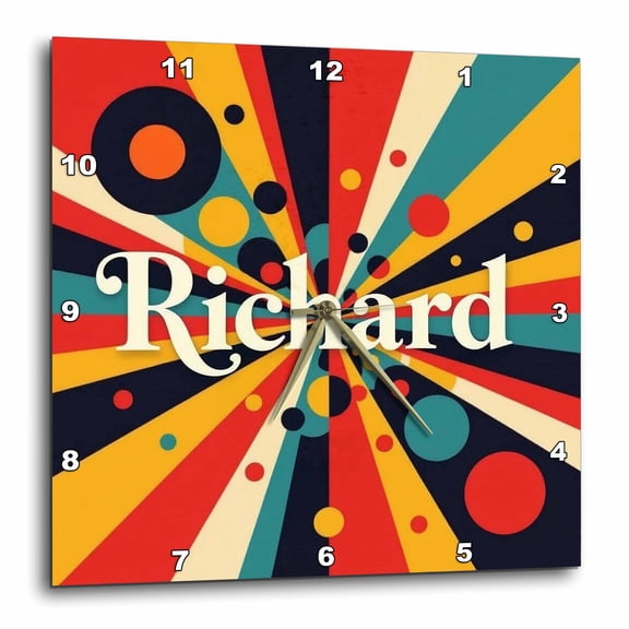 3drose, Richard Male Name. Lines and Circles Abstract Art Background. Gift, 10x10 Wall Clock