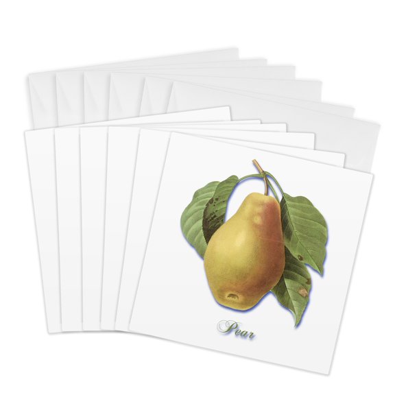 3drose, Ripe Golden Pear Hanging on a Branch Botanical Print, 6 Greeting Cards with Envelopes