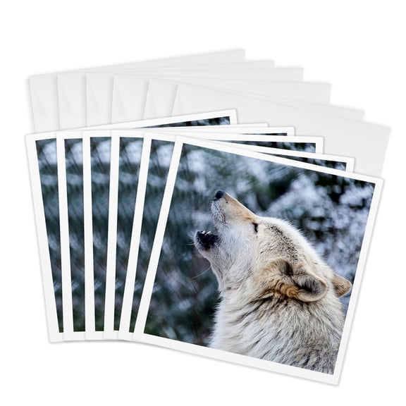 3drose, Rocky Mountain Gray Wolf Howling, 6 Greeting Cards with Envelopes