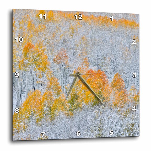 3drose, Rocky Mountains, Colorado. Fall Colors of Aspens and Fresh Snow., 10x10 Wall Clock