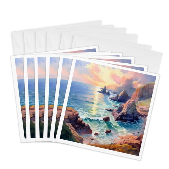 3drose, Rocky Ocean Beach Scene, 6 Greeting Cards with Envelopes