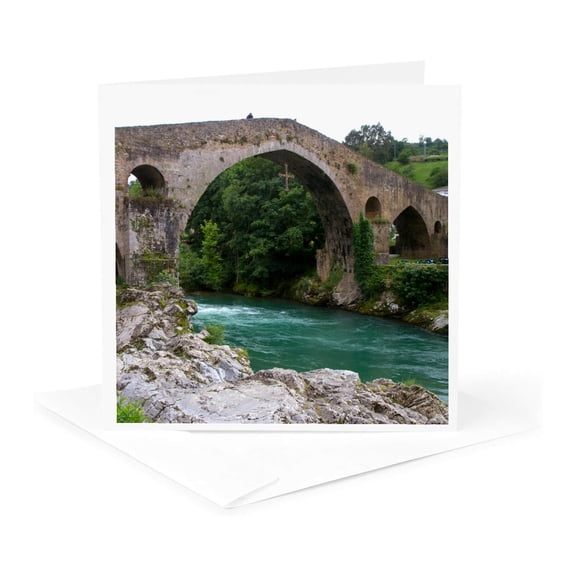 3drose, Roman Bridge Spanning the Sella River, Cangas De Onis, Asturias, Spain, 1 Greeting Card with Envelope