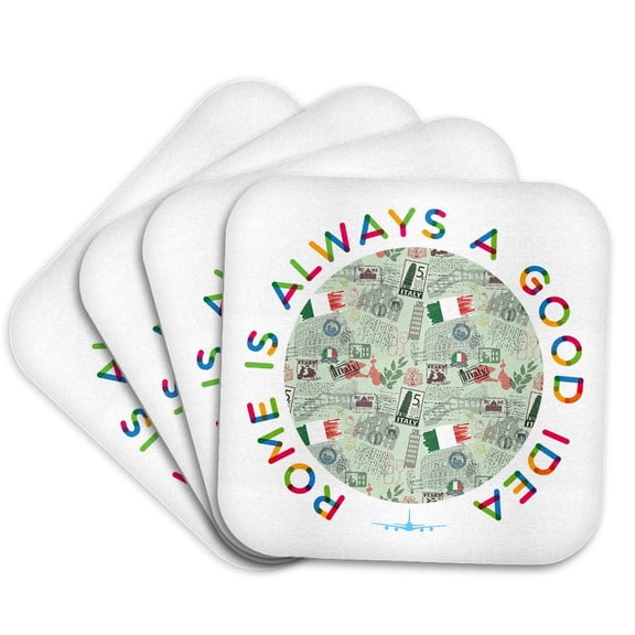 3drose, Rome Is Always a Good Idea. an Amazing and Stylish Travel Gift, Set of 4 Coasters - Cork