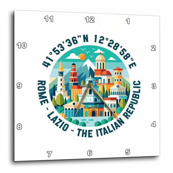 3drose, Rome, Lazio, the Italian Republic, Coordinates, Artsy Travel Gift, 15x15 Wall Clock