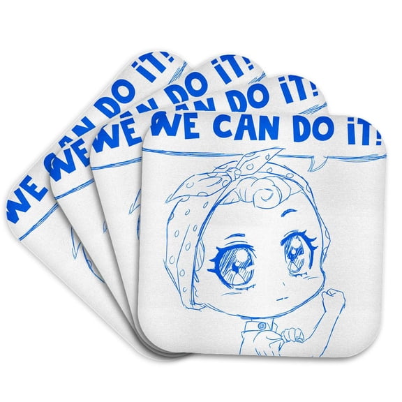 3drose, Rosie the Riveter Reimagined Chibi Style Original Artwork Anime, Set of 4 Coasters - Cork