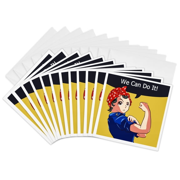3drose, Rosie the Riveter Reimagined Magna Style Original Artwork Anime, 12 Greeting Cards with Envelopes