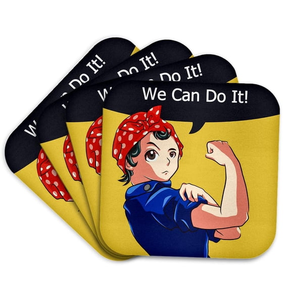 3drose, Rosie the Riveter Reimagined Magna Style Original Artwork Anime, Set of 4 Coasters - Cork