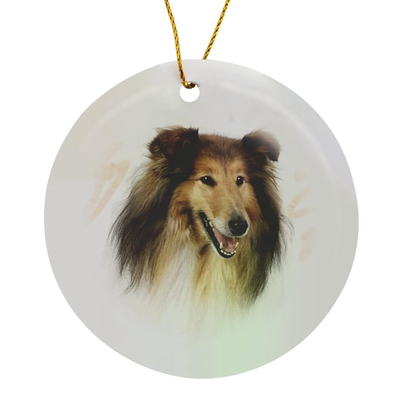 3drose, Rough Collie Portrait, Circle Porcelain Ornament