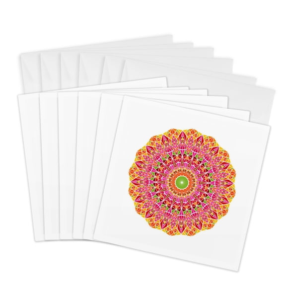 3drose, Round Geometrical Abstract Ornate Triangle Tile Pattern Mandala, 6 Greeting Cards with Envelopes