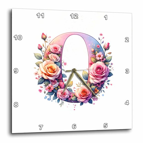 3drose, Round Letter O. Floral Monogram, Decorated with Rose Flowers Gift, 10x10 Wall Clock