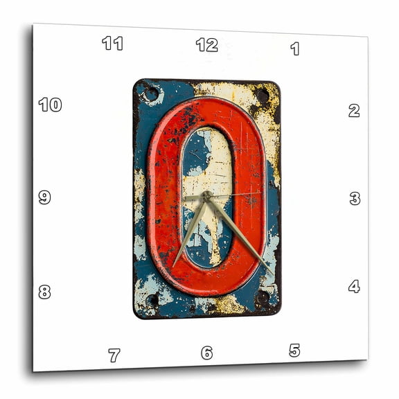3drose, Round Letter O. Grunge Metal Monogram, Industrial Style Color Gift, 15x15 Wall Clock