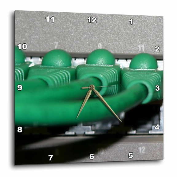 3drose, Router with Green Cat 5 Cable Top Row Filled, 10x10 Wall Clock