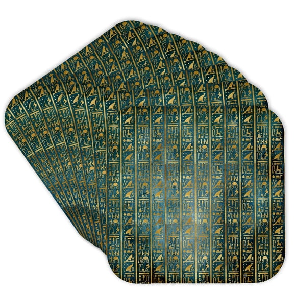 3drose, Royal Blue and Faux Gold Egyptian Symbols Pattern, Set of 8 Coasters - Soft