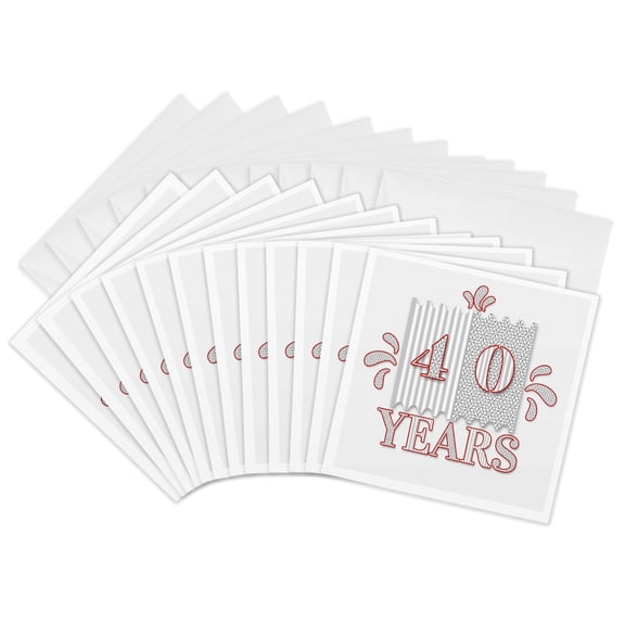 3drose, Ruby 40th Anniversary or Birthday in Silver and Red, 12 Greeting Cards with Envelopes