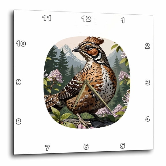 3drose, Ruffed Grouse Amongst Mountain Laurel Flowers, 15x15 Wall Clock