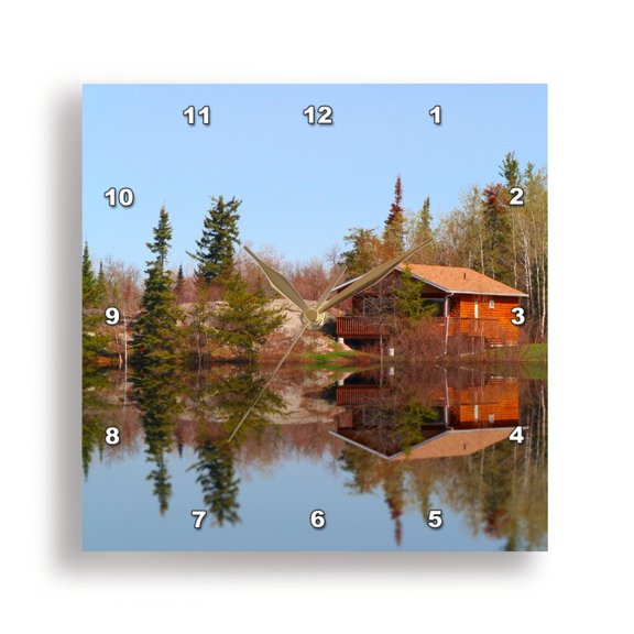 3drose, Rustic Cabin Reflections, 15x15 Wall Clock