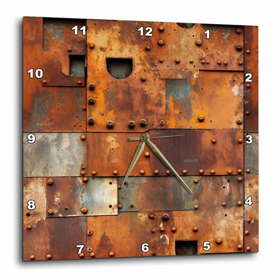 3drose, Rustic Image of Metal Panel Backgrounds, 10x10 Wall Clock