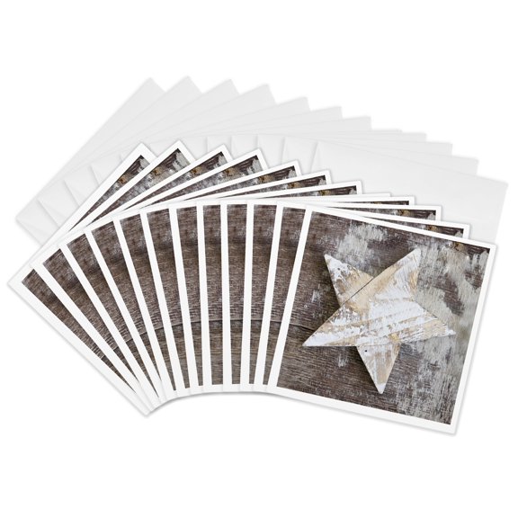 3drose, Rustic Wooden Christmas Star, 12 Greeting Cards with Envelopes