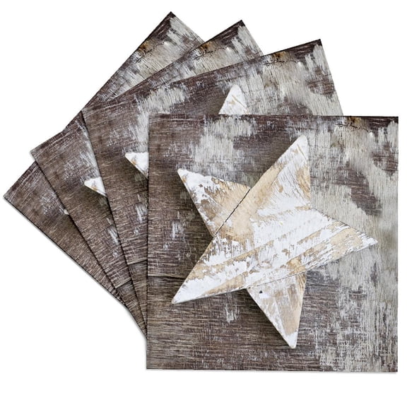 3drose, Rustic Wooden Christmas Star, Set of 4 Ceramic Tile Coasters