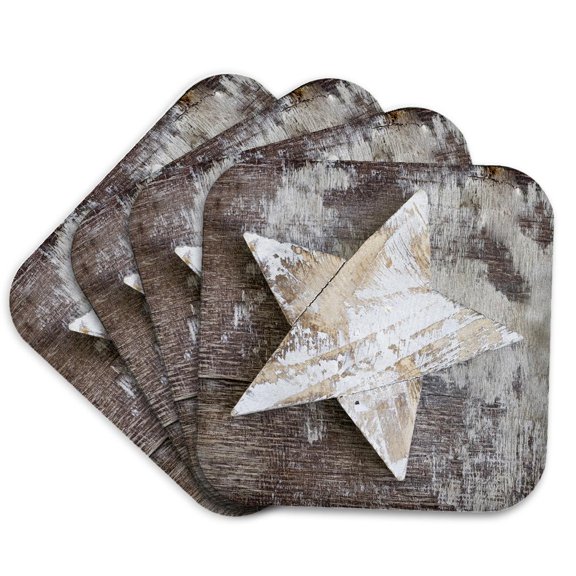 3drose, Rustic Wooden Christmas Star, Set of 4 Coasters - Soft