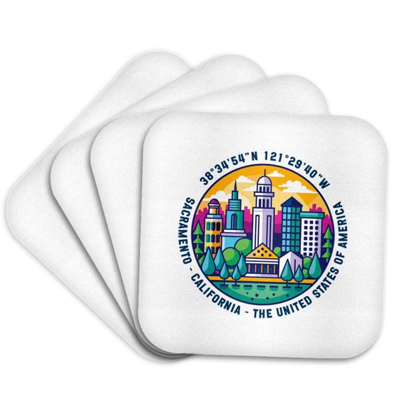 3drose, Sacramento, California, the United States of America, Coordinates, Set of 4 Coasters - Soft