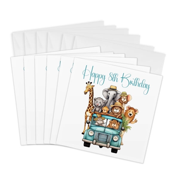 3drose, Safari Animal Happy 8th Birthday, 6 Greeting Cards with Envelopes
