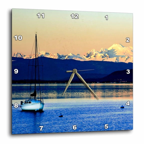 3drose, Sailboat on Camano Island Is Swarfed by Mt. Baker - Us48 Rdu0003 - Richard Duval, 10x10 Wall Clock