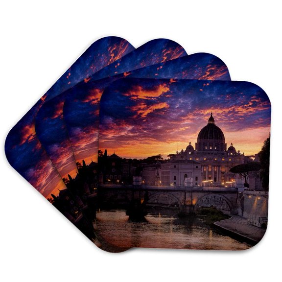 3drose, Saint Peters Sunset in Rome, Italy, Set of 4 Coasters - Soft
