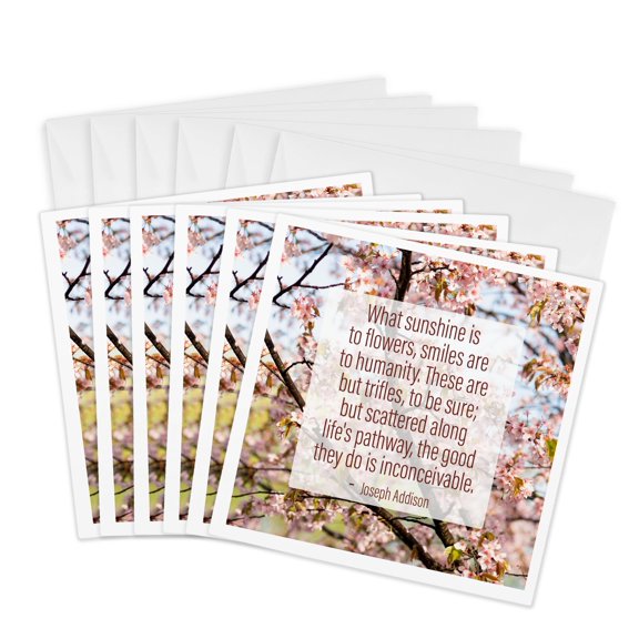 3drose, Sakura Cherry Tree. Joseph Addison Quote What Sunshine Is to Flowers, 6 Greeting Cards with Envelopes