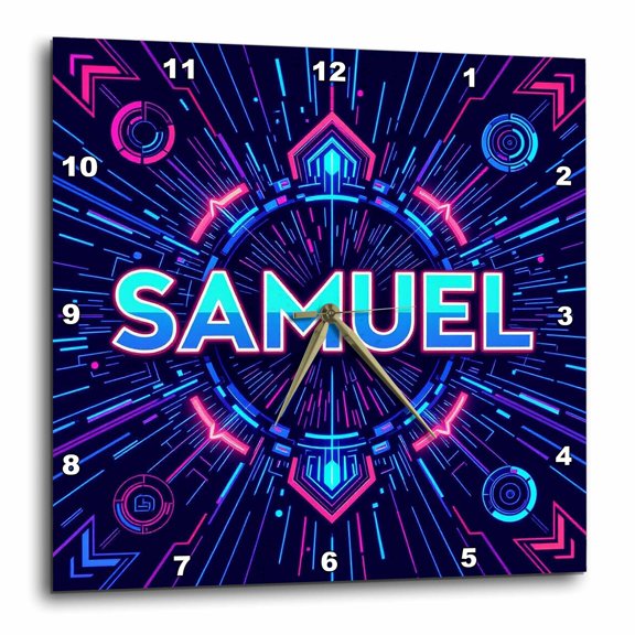 3drose, Samuel Man Name, Futuristic Abstract Background. Elegant Personal Art, 15x15 Wall Clock