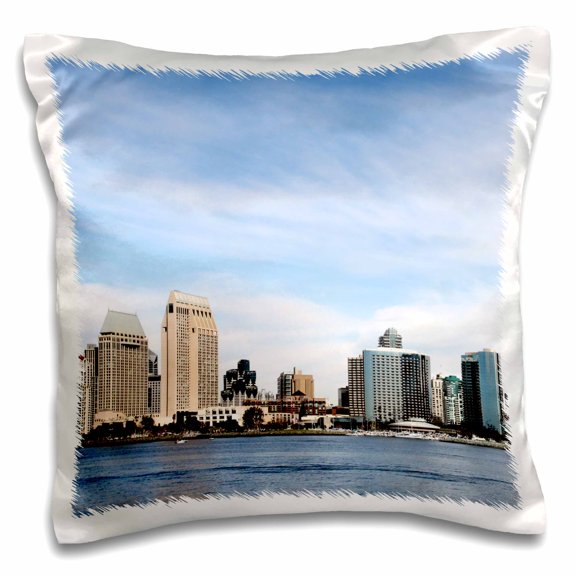 3drose, San Diego Skyline - Bay, California, City, Travel, Blue, Urban, Downtown, Water, Cityscape, Ocean, 16x16 inch Pillow Case