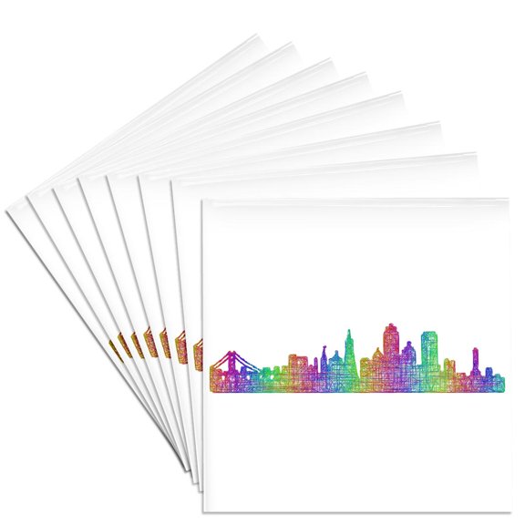 3drose, San Francisco City Skyline - Multicolor Line Art, Set of 8 Ceramic Tile Coasters
