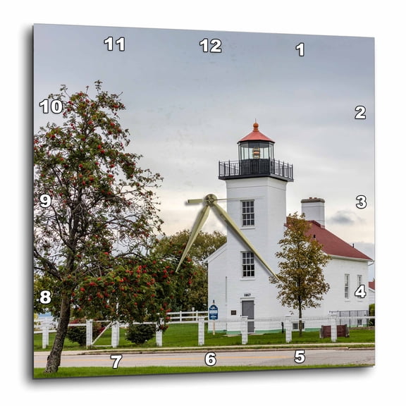 3drose, Sand Point Lighthouse in Escanaba, Michigan Usa, 10x10 Wall Clock
