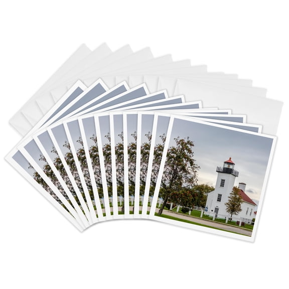 3drose, Sand Point Lighthouse in Escanaba, Michigan Usa, 12 Greeting Cards with Envelopes