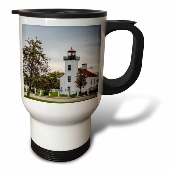 3drose, Sand Point Lighthouse in Escanaba, Michigan Usa, 14oz Stainless Steel Travel Mug