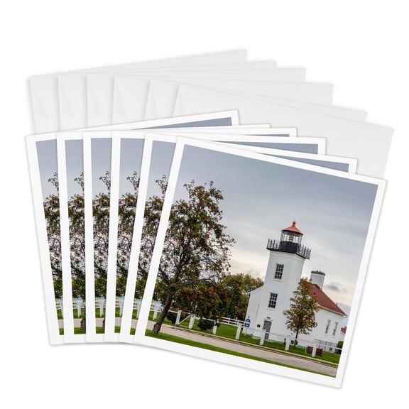 3drose, Sand Point Lighthouse in Escanaba, Michigan Usa, 6 Greeting Cards with Envelopes