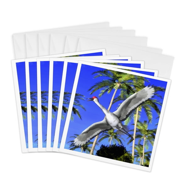 3drose, Sandhill Crane Flying Overhead, 6 Greeting Cards with Envelopes