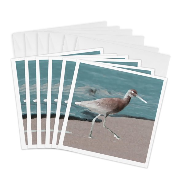 3drose, Sandpiper Abstract Teal Invert, 6 Greeting Cards with Envelopes