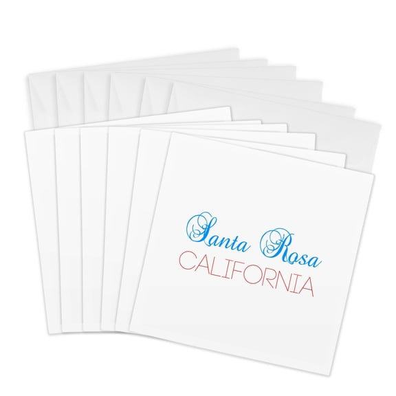 3drose, Santa Rosa, California Blue, Red Text. Patriot Home Town Design, 6 Greeting Cards with Envelopes