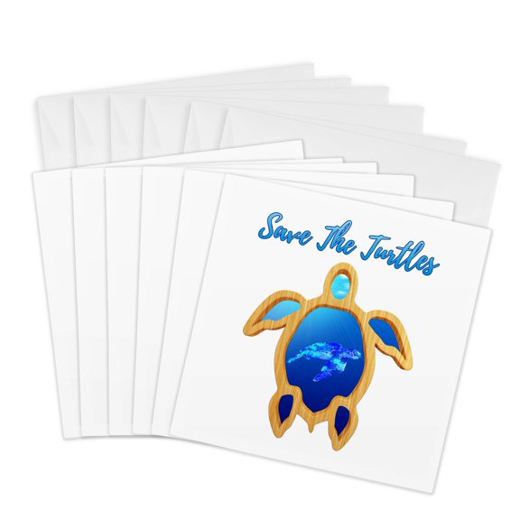 3drose, Save the Turtles, Sea Turtle Art for Endangered Sea Turtles., 6 Greeting Cards with Envelopes