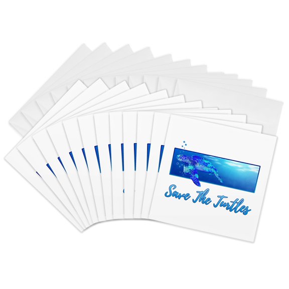 3drose, Save the Turtles with Sea Turtle Swimming Design., 12 Greeting Cards with Envelopes