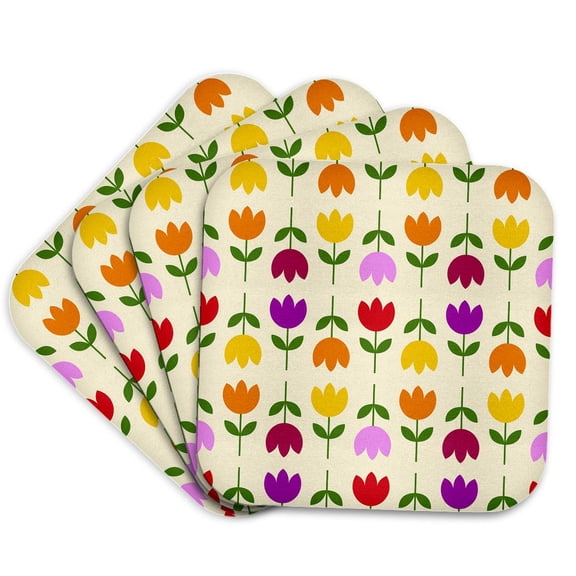 3drose, Scandinavian Style up and down Flower Pattern, Set of 4 Coasters - Cork