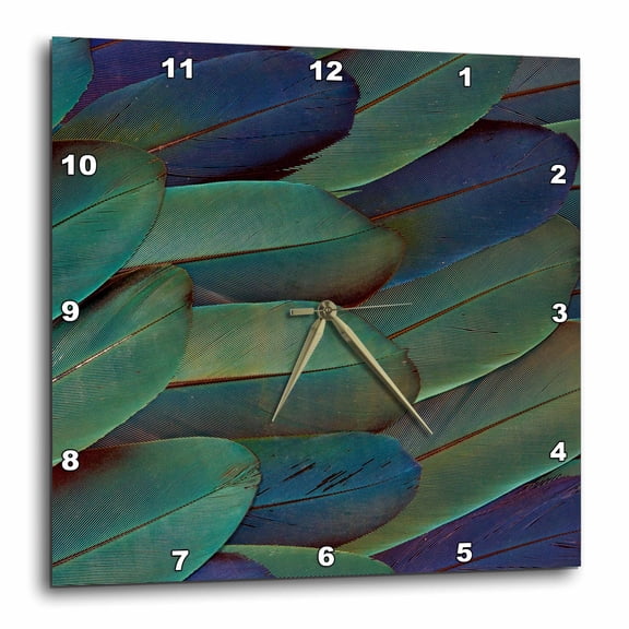 3drose, Scarlet and Blue Gold Macaw Wing Feathers, 13x13 Wall Clock