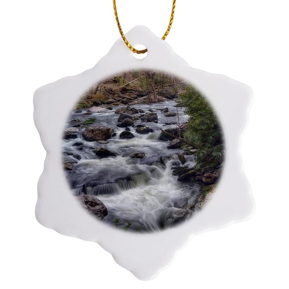 3drose, Scenic River Overlook in Early Spring, 3 inch Snowflake Porcelain Ornament