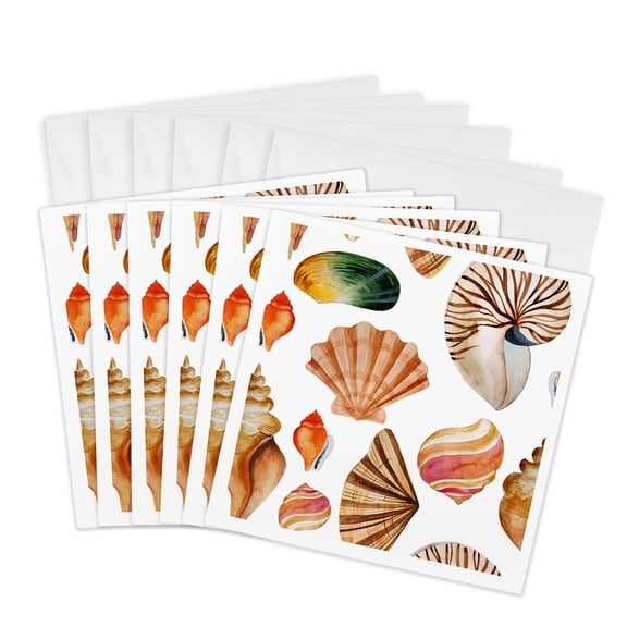 3drose, Sea Shells Pattern, 6 Greeting Cards with Envelopes